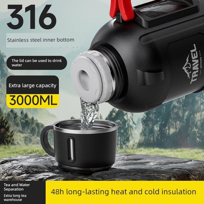 Short Stout Large Capacity Vacuum Cup Tea Water Separation Teapot 316 Stainless Steel Water Kettle Outdoor Car Kettle