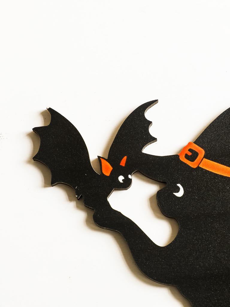 Halloween Black Cat Door Topper Decor, Witch Hat & Bat Design, Wooden Door Frame Ornament for Home, Spooky Party & Haunted House