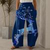 Spodnie z wysokim stanem i szerokimi nogawkami w 2024 r. z nadrukiem świątecznym i elastyczną talią w cienkim stylu
