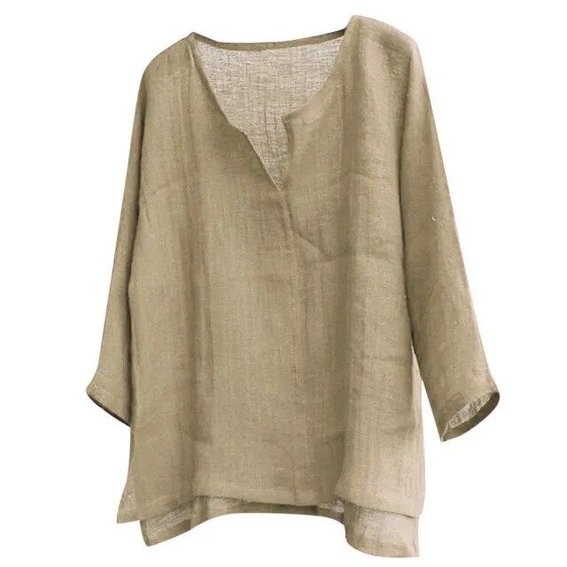 Men's Summer Spring Long Sleeve Loose Shirt Solid Color Casual Long Sleeve Cool Shirt Vn-eck Tops Size