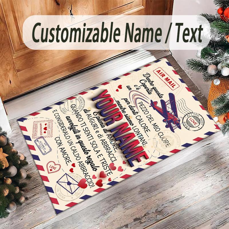 Hearts Theme Crystal Velvet Floor Rug Personalized Custom Name Text Warm Carpet Home Decoration