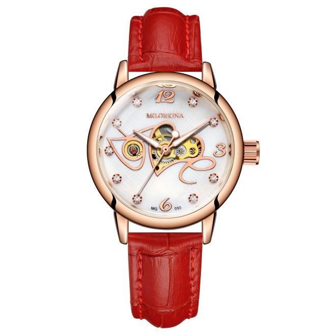 ORKINA Women's Automatic Mechanical Watch Fashion Diamond Love Hollow Design Mesh Stainless Steel Strap Wristwatch MG090