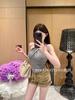 #Summer new pure desire to grind and keep warm cross neck vest slim and thin women's fixed top with chest pad