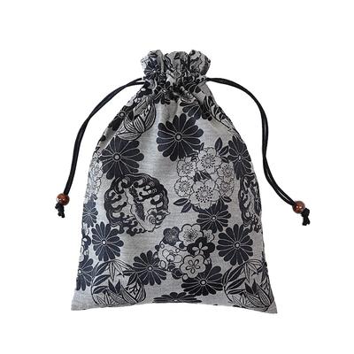 COCOLUCK Japanese Pattern Drawstring Small Item Made In for Goshuin Books Bag, Large, Organizer, Japan, (Black)