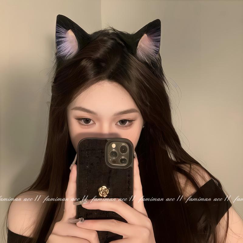 

Women s Black Cat Ear Cosplay Headband - Realistic 3D Plush Ears for Face Washing & Lolita Hair Accessories