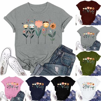 Damenmode Lässig Bedrucktes Rundhals Kurzarm T-Shirt Top T-Shirt Oberteil