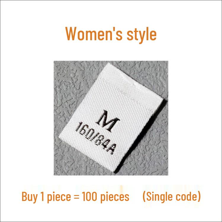 In-Stock Men's & Women's Woven Size Labels: Custom Black & White Trendy International Brand.