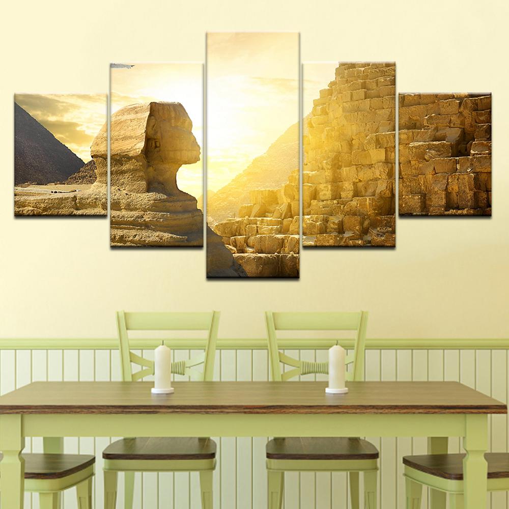Modular Picture Printed 5 Piece Wall Canvas Art Egypt Pyramid Poster Paintings Home Decor Living Room Artwork Work No Frame