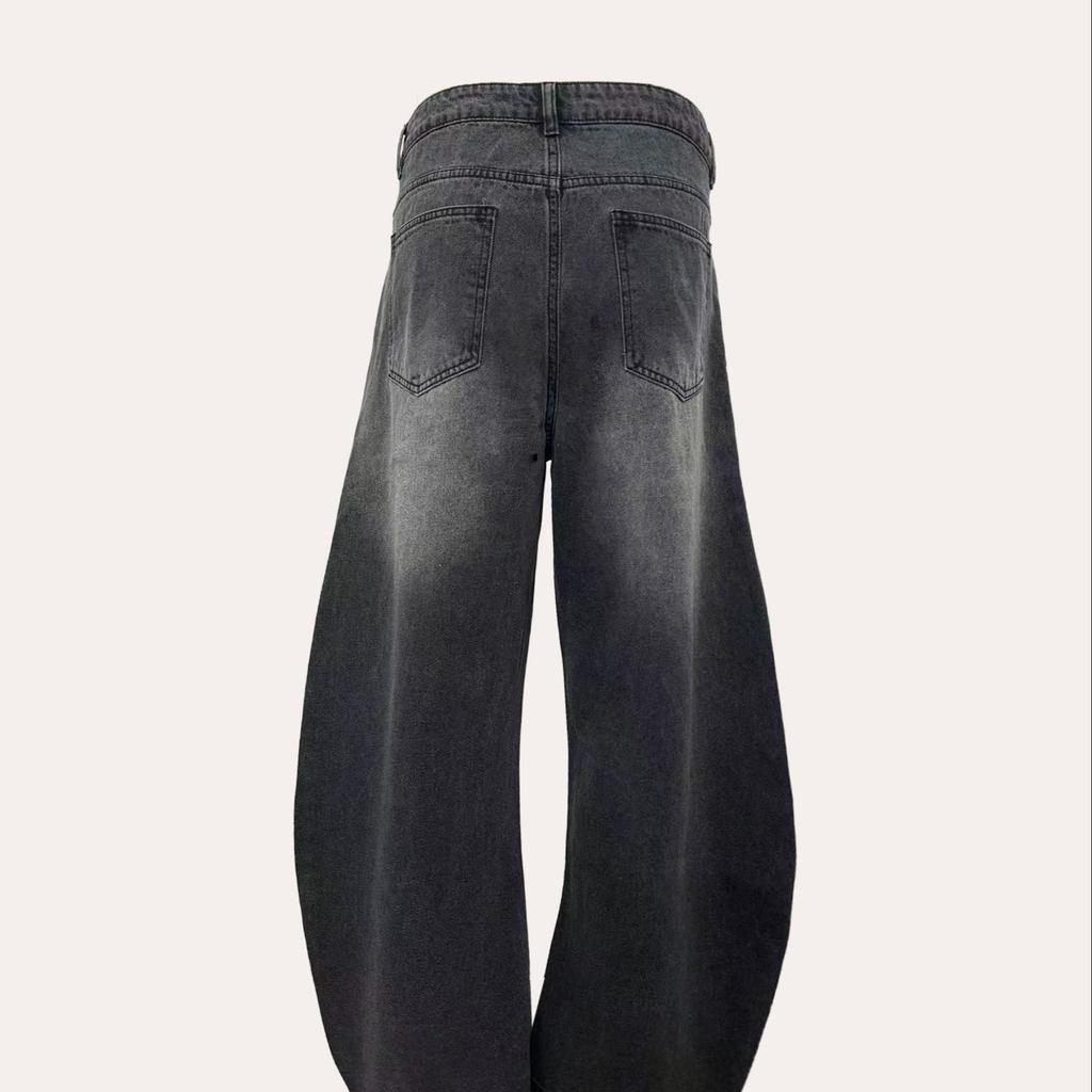 Exclusive for European size men's non-elastic jeans, black scimitar wide legs worn spring and summer high street trendy models