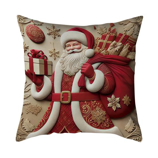 Christmas Pillow Cover 18x18 Inch Santa Reindeer Cushion Cover with Hidden Zipper Tree Snowman