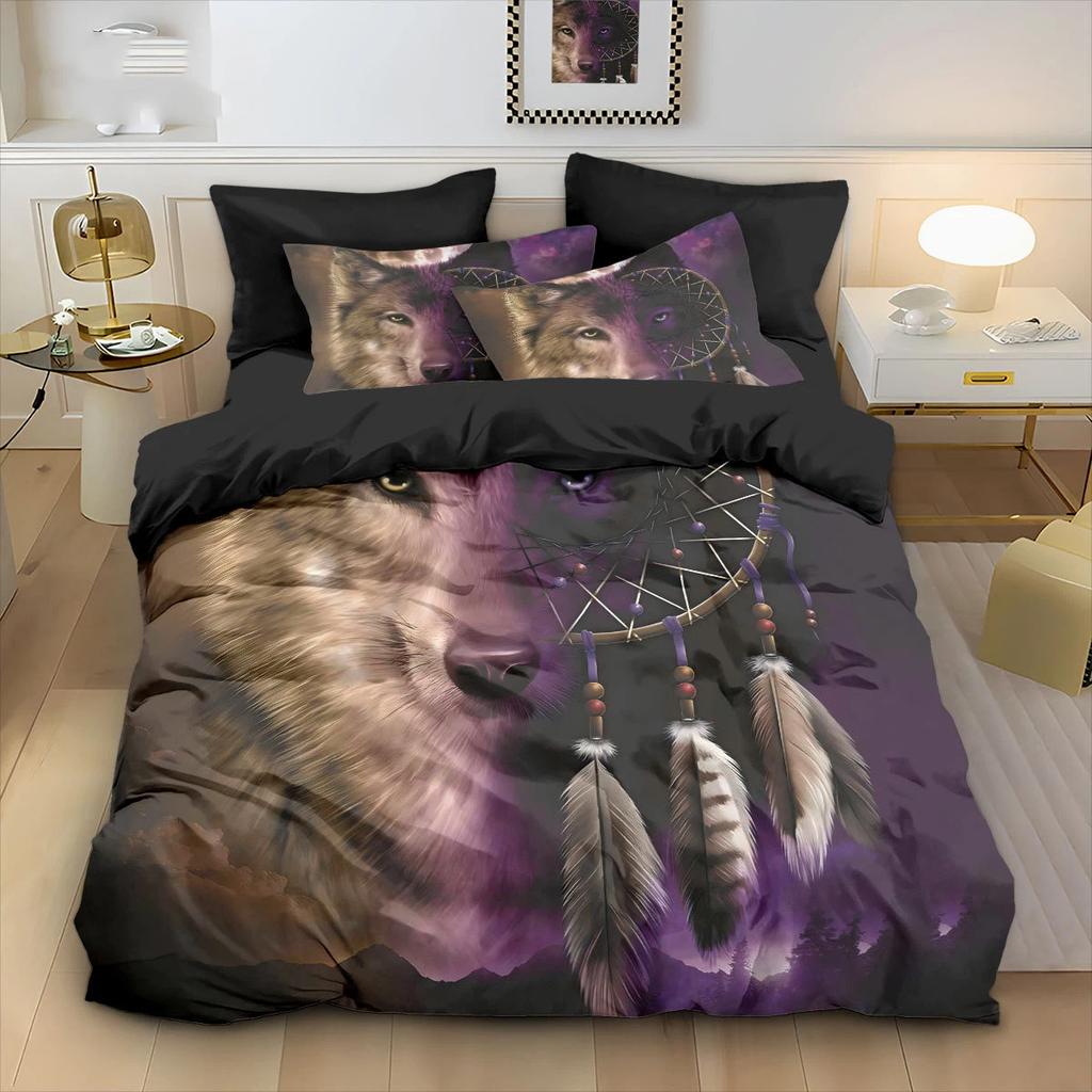 Quilt Cover 3D Printed Cartoon Wolf Duvet Comforter 100% Polyester Soft And Comfortable Night Sky Bedding Sheets Sets