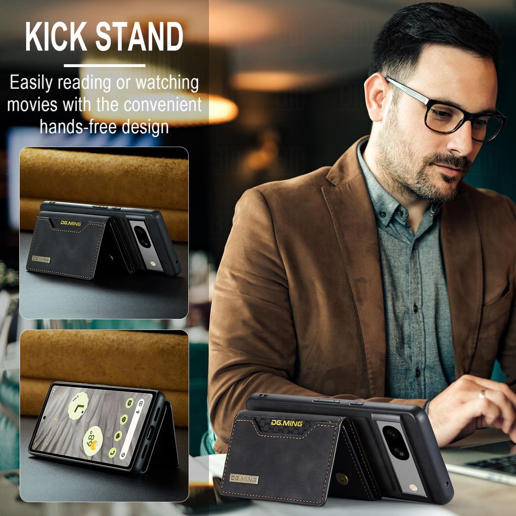 DG.MING M2 Series for Google Pixel 8a Case Detachable Wallet Leather Coated PC+TPU Phone Cover