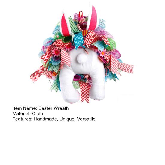 Easter Bunny Wreath with Floppy Ears & Colorful Ribbon Plush Front Door Hanging Wreath Spring Festival Party Decoration