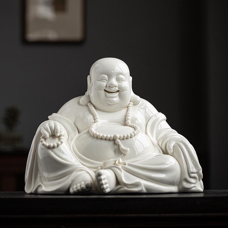 Ručně vyráběná keramická figurka Buddhy Maitréji s velkým břichem: Šťastný smějící se Buddha pro bohatství a domácí dekoraci