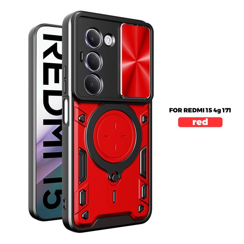 For Xiaomi Redmi 15 4G 171mm Case Slide Lens Protect Armor Shockproof Phone Case Coque For Redmi 15 4G 171mm Ring Holder Cover