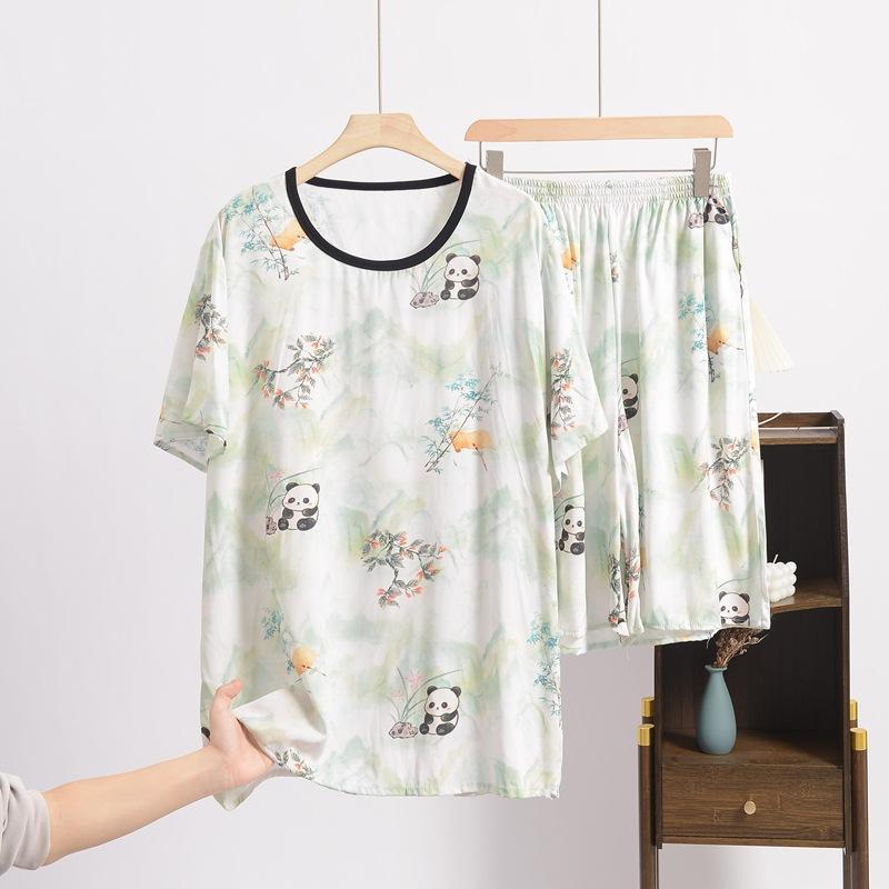 Summer Men's Cotton and Silk Pajamas, Short-sleeved, Large-sized Loose Casual Printed Home Wear, Can Be Worn As An Outer Suit