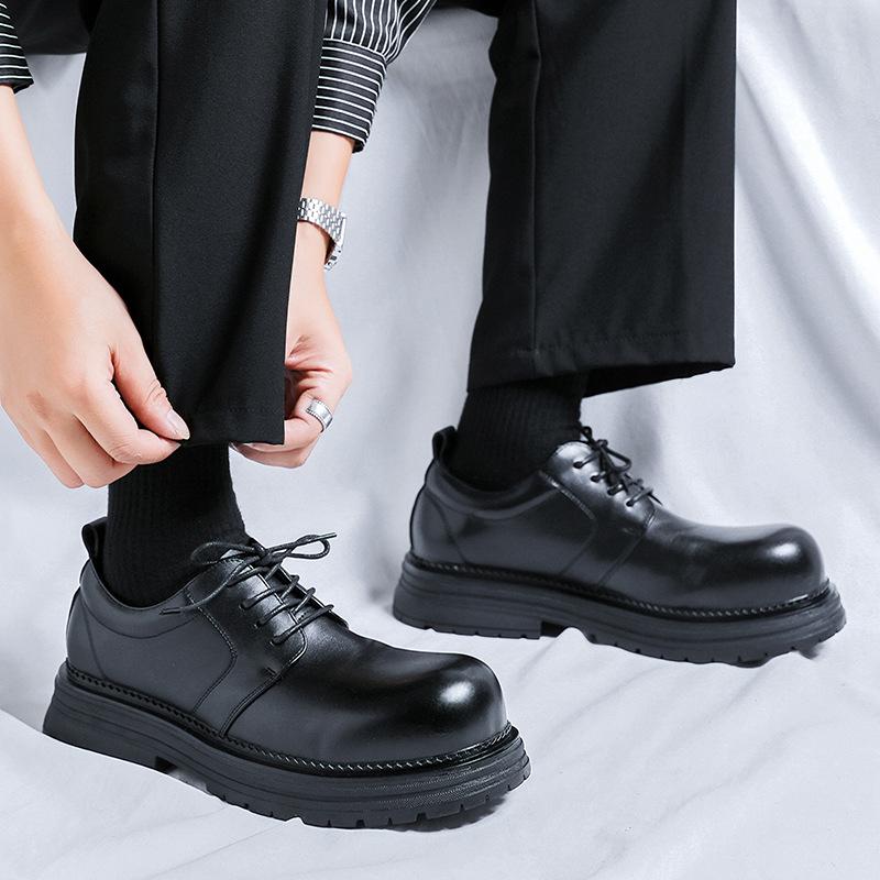 Lace-up niche high street ins big head derby shoes men's high-end thick sole heightening commuter round head 2232-R