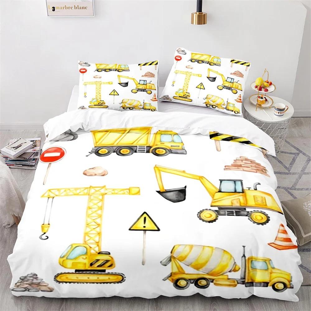 Cartoon Engineering Vehicle Childrens Duvet Cover Set Tractor Truck Quilt Cover Modern Bed Set For Boy Polyester Bedding Set
