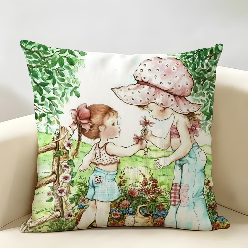 Art Sarah Kay Swing Girl Cushion Cover Durable Hypoallergenic Organic Linen Short Pillow Cover Washable