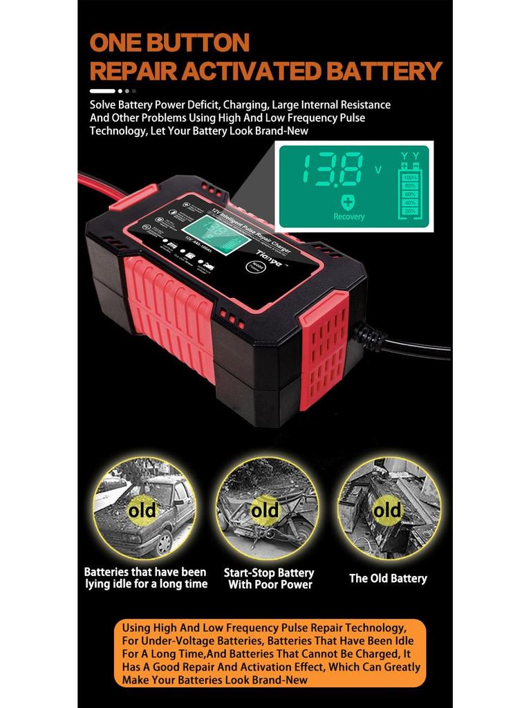 12V 6A Smart Universal Lead-Acid Battery Charger for Motorcycle & Car