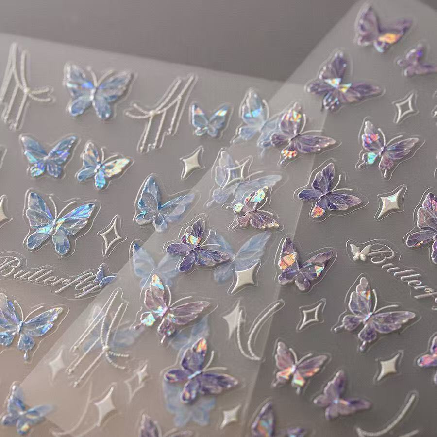 Shell Light Blue Butterfly Nail Art Sticker New Broken Purple Butterfly Beautiful Nail Sticker for daily use
