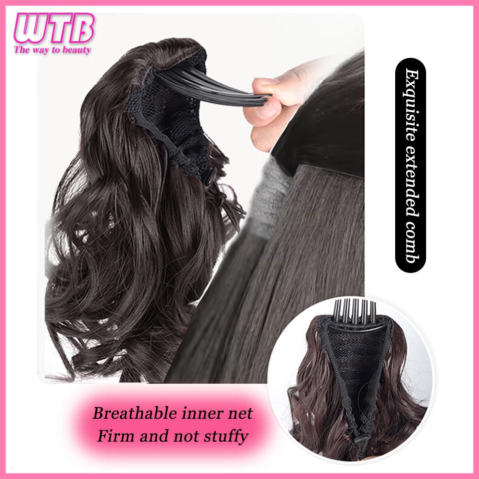 WTB Synthetic Ponytail Female Comb Pear Roll Short Ponytail Simulation Hair Natural Fluffy Big Wave Ponytail Suitable For Women
