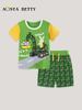 Plaid Boys' Shorts & Excavator Print Shirt Set - Summer Two-Piece Outfit