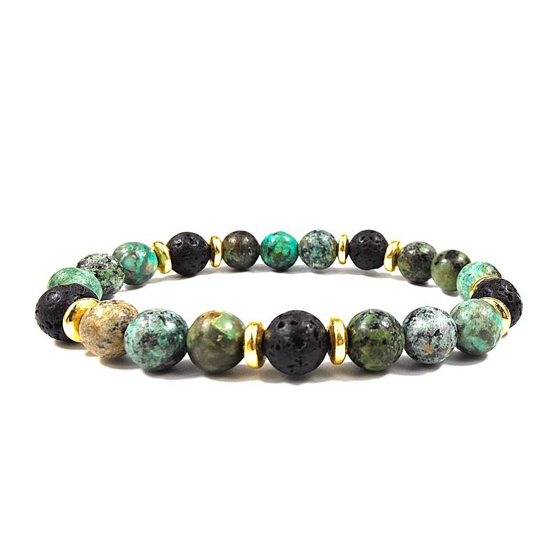 Natural Stone Beaded Bracelet - Pink Zebra Hematite, Unisex Design