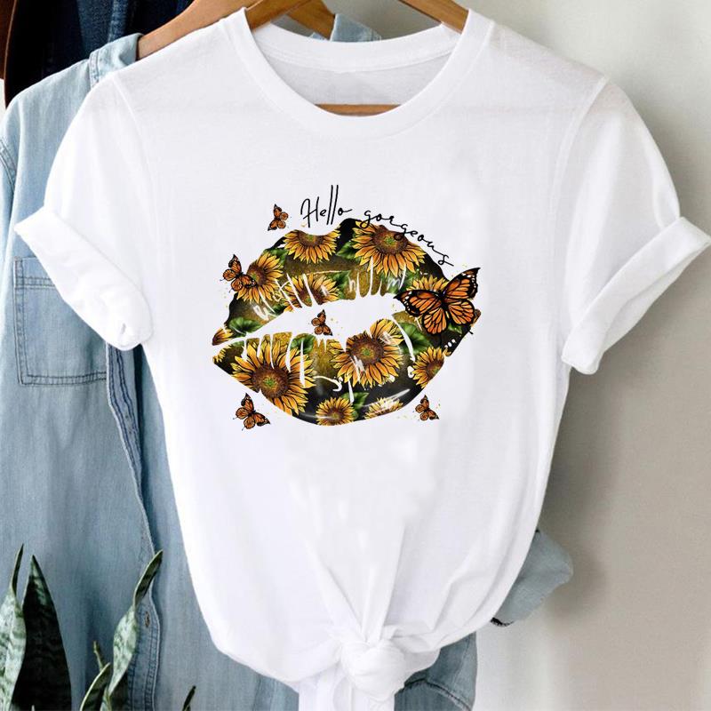 (European Size)  90s Top Fashion Short Sleeve Tee Flower Watercolor Cute Trend T-shirt Women Clothing Casual Print Lady Female Graphic T-shirt
