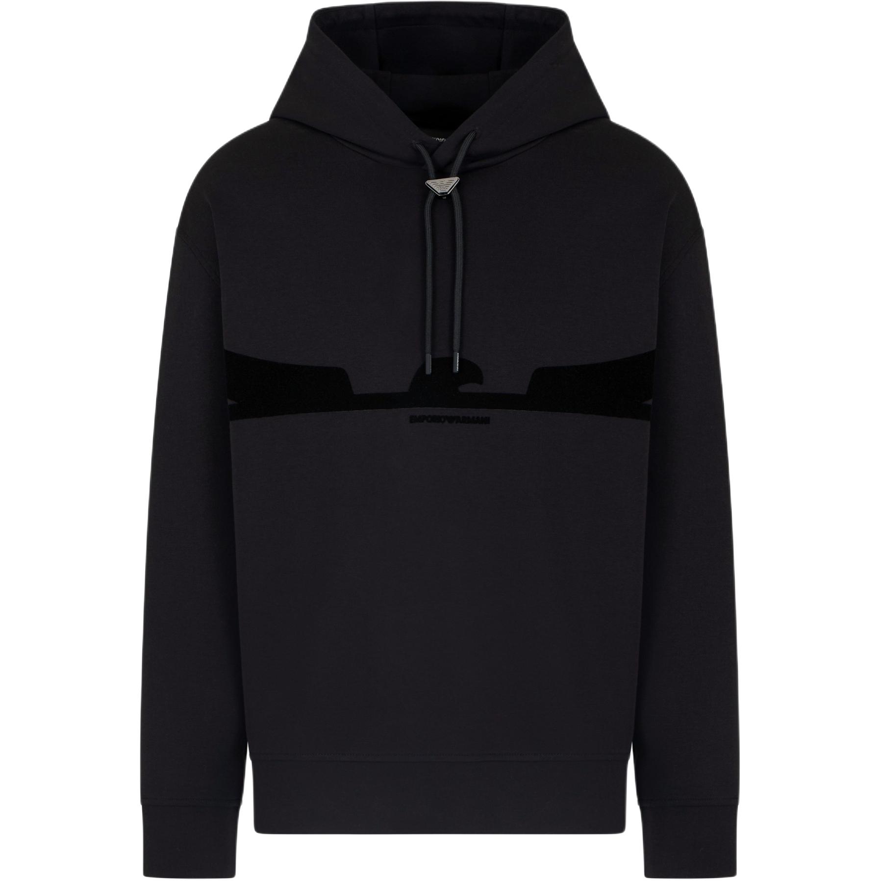 

Emporio Armani Хлопковая толстовка с длинным рукавом, облегающая, с логотипом-орлом из бархата, мужская, черная EM001065-AF10013-UC001 XL
