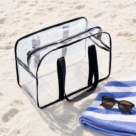 Swimming Bag, Waterproof PVC Large Capacity Beach Bag, Portable with Zipper/Button Closure Storage Bag, for Toiletry Cosmetics Organize