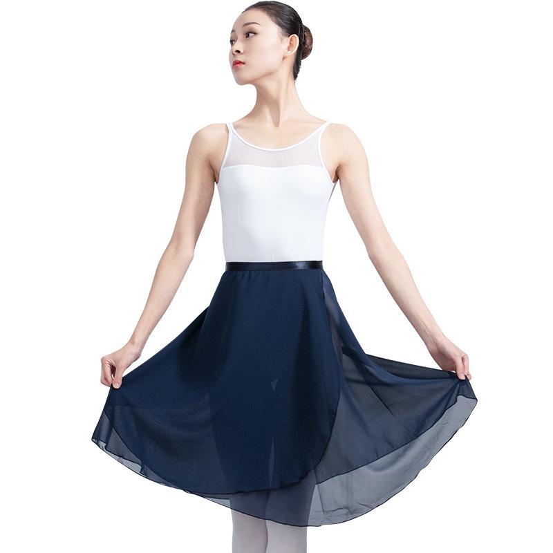 Women s Flowing Chiffon Ballet Tie-Up Skirt for Dance Practice One Size темно-синий