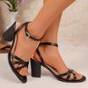 Black High Heel Strappy Sandals Women Summer Pointed Toe Thick Heel Sandals Woman 42 Elegant Ladies Party Shoes