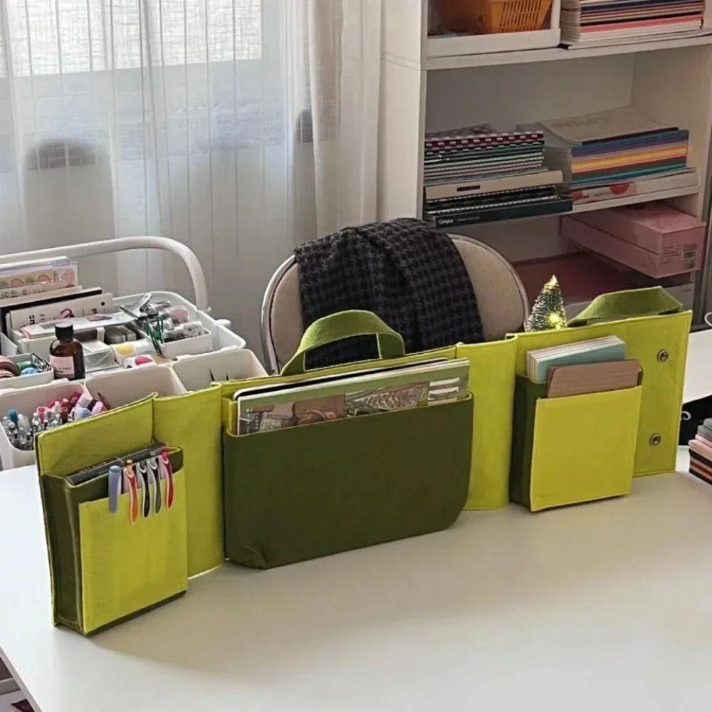 With Snap Button Polyester Felt Storage Bag Multi-compartments File Folder Tote with Handle  Laptop