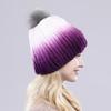 Winter hat Good elasticity women knitted 100% real rex rabbit fur cap with fox fur pompoms Natural rex rabbit fur lady warm hats