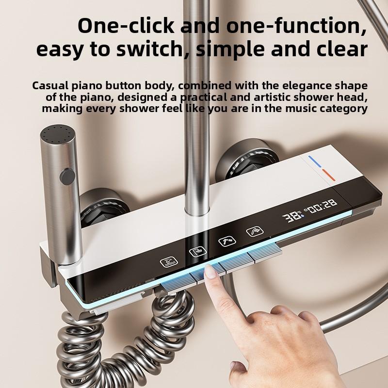 4-in-1 Edelstahl Klaviertastatur Duschset Intelligente Temperaturregelung Duschsystem Haushalts Badezimmer Duschset