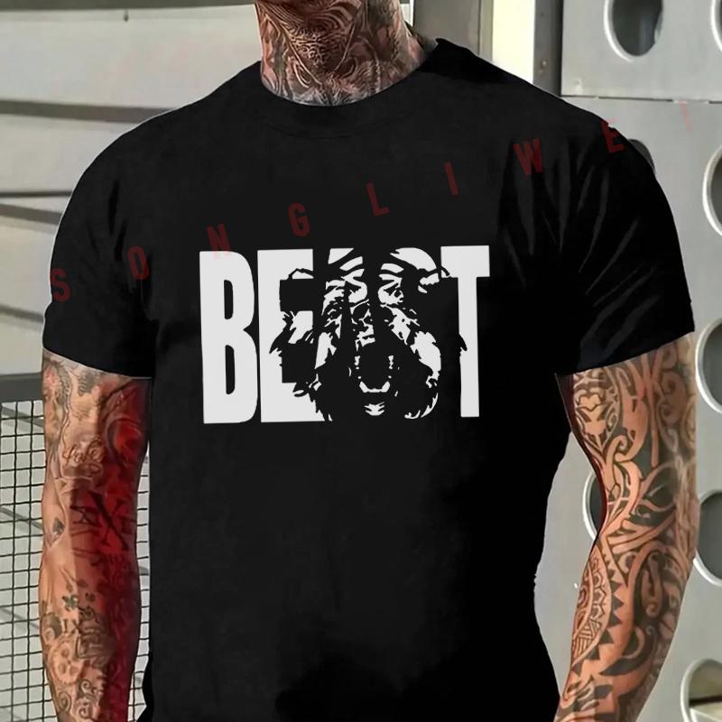 Funny Beast Pattern Design Motorcycle T-Shirt Men Hip Hop Streetwear Unisex Casual Short Sleeve