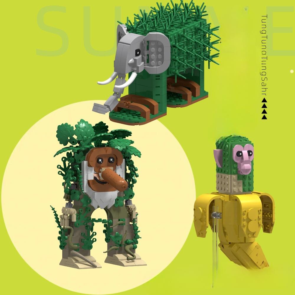 AI Mountain and Sea Pass Tung Tung Sahur Figurine din Lemn Sunt Toate Ornamente Jucării Abstracte de Tip Bloc de Construcție