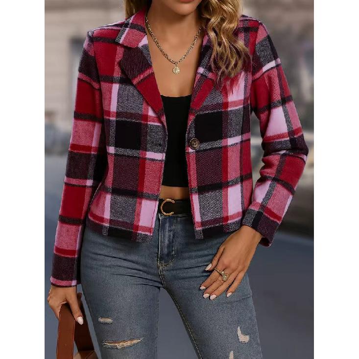 New autumn and winter jacket for women, casual and stylish plaid short blazer S розы красного