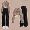 Herbst süßer cooler Anzug Studentinnen koreanische Version des lockeren kurzen Pullovers + Weste + Overalls dreiteiliger Trend