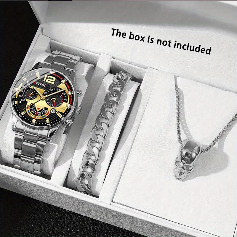 

Модные мужские роскошные деловые кварцевые часы с датой, светящиеся часы, браслет и кулон в виде черепа, мужские подарки