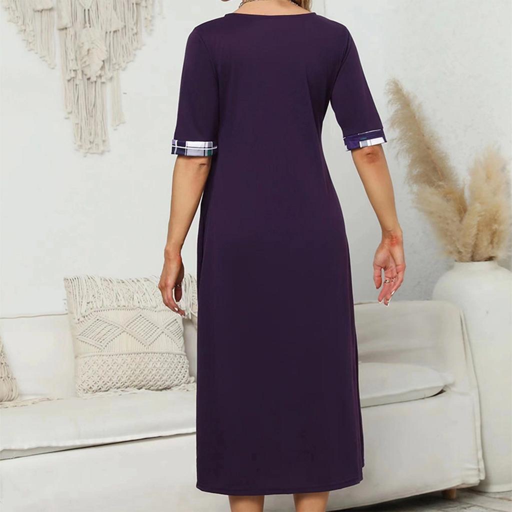 Women's Summer Round Neck Half Sleeve Irregular Printed Casual Long Skirt