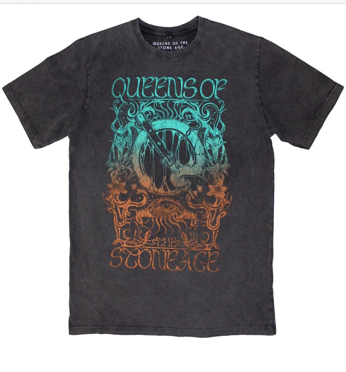 QUEENS OF THE STONE AGE UNISEX STONE WASH T-shirt MONTAGE CHARCOAL GREY S