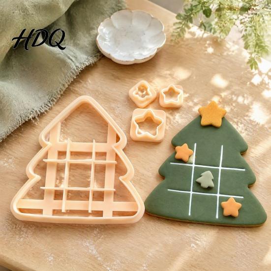 Holiday Cookie Molds Christmas TicTacToe Cutter Snowman Tree Shaped Mold for Cutters Baking DIY Biscuit Stamp Party
