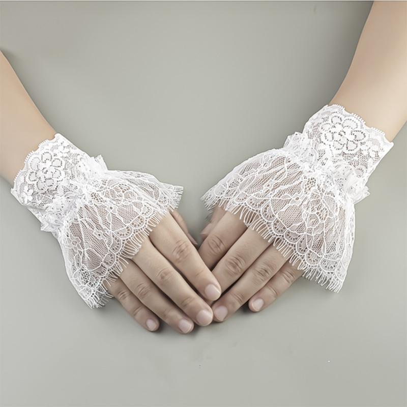 Women Fake Arm Sleeves with Short Tassels White and Black Pleated Cuff Beautiful Lace Accessories Outdoor Embellishments