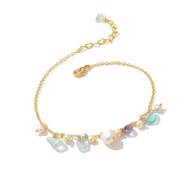 

Yhpup романтические натуральные камни изысканные браслеты на ногу - цепочка ручной работы жемчуг корейский металлический шарм ювелирные изделия темперамент для женщин лето 21cm