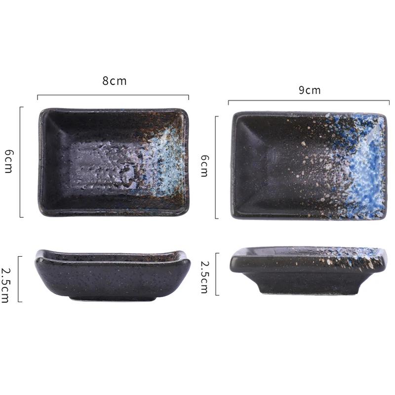 4Pcs Ceramic Rectangle Small Sauce Dish Japanese Style Flavoring Sushi Mustard Plate Soy Sauce Cherry Blossom Pepper Tray Home