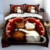 Cute Hugging Orange White Cat Red Heart Frame Bedding Set 3pcs Valentine Lovely Kitten Couple Warm Print Bed SetRomantic Gift