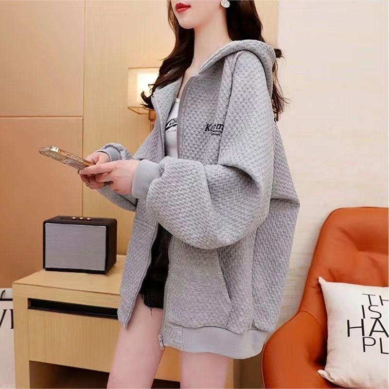 Plus Size Women Long Sleeve Jacket Zipper Hoodie Streetwear Tops Autumn Winter Casual Loose Hooded Sweatshirts