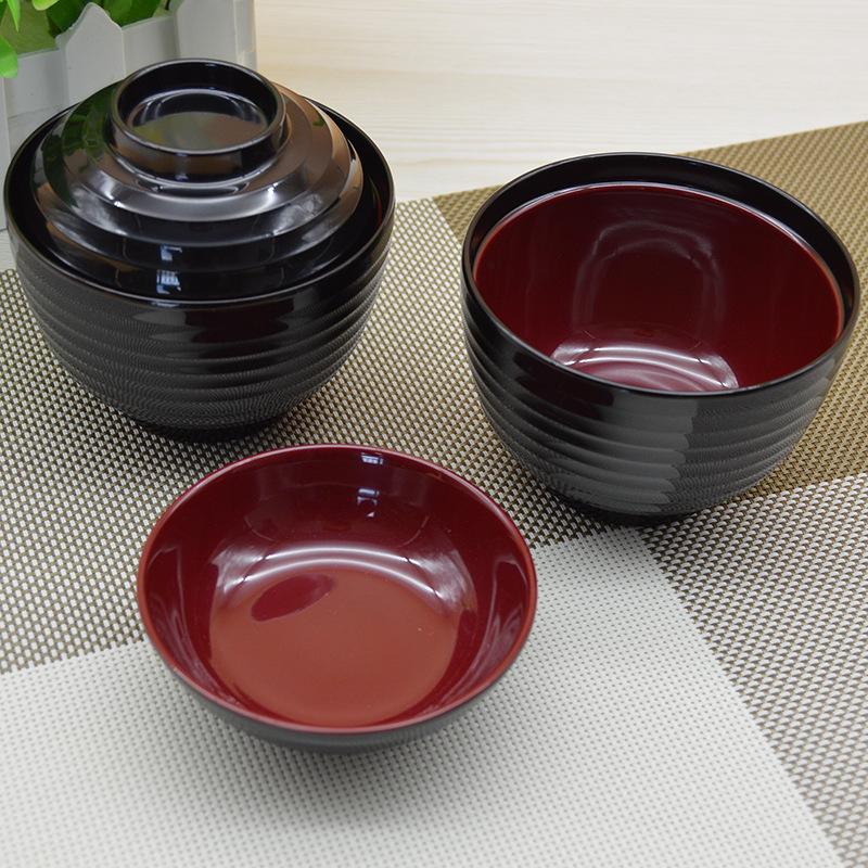 Two-Tone A5 Melamine Japanese Soup Bowl with Lid - Imitation Porcelain Miso Cup